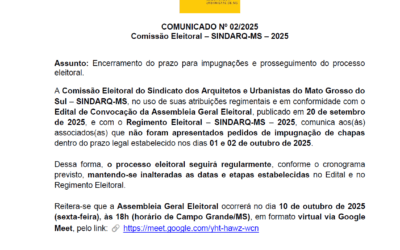 Sindarq/mS divulga encerramento do prazo para impugnações e seguimento do processo eleitoral